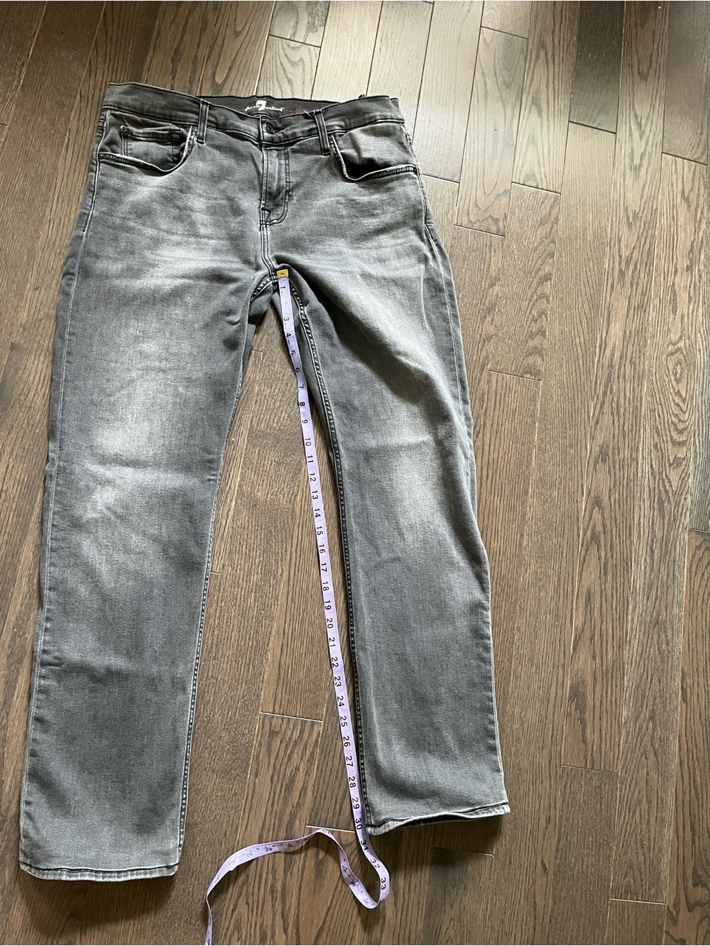 7 For All Mankind Men's Washed Grey Straight Jeans